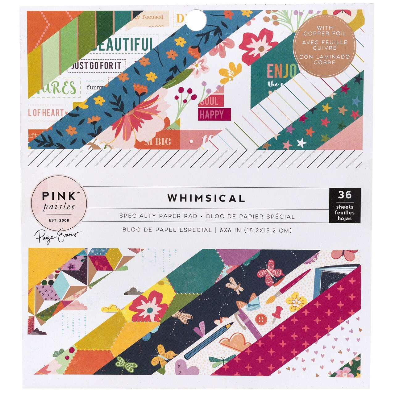 Pink Paislee Single-Sided Paper Pad 6"X6" 36/Pkg-Whimsical W/Copper Foil